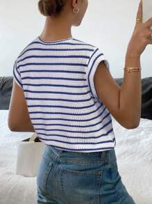 Siren Gaze Women's Casual Stripe Pattern Batwing Sleeve Loose T-Shirt, Summer - Blue and White - View 2