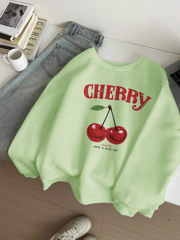 Teen Girls' Casual Long Sleeve Thick Pullover Sweatshirt, Suitable For Autumn/Winter