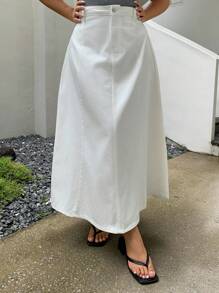 Dazy Plus Váy Jeans Dài Rộng Dáng Chữ A Màu Trơn Cỡ Lớn Thu/Đông - trắng - Xem 3