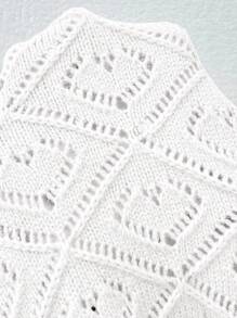 SHEIN Clasi Short Hollow-Out Casual Fashion Front Button Long Sleeve Women Cardigans In Fall/Winter - White - View 7