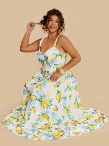Travachic Robe élégante sans manches avec design à boutons et imprimé de fruits pour femmes grandes tailles