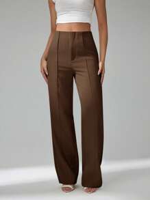 SHEIN Tall Summer Ladies Light Beige Suit Pants, Commuting And Elegant Dating - Brown - View 5