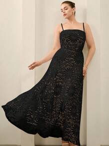 Aveloria Rosie Váy chữ A dài hở vai thêu hoa thanh lịch, gợi cảm cao cấp, thích hợp cho mùa cưới, tiệc cocktail, cỡ lớn - màu đen - Xem 1