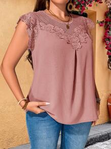 EMERY ROSE Plus Size Women Water-Soluble Lace Tunic Tops Dressy Blouses , Vacation Summer,Holiday Outfits For Women