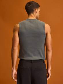 Musero Ribbed Button Through Long Line Tank Top Summer Tops Summer Holiday Vacation - Dusty Blue - View 3