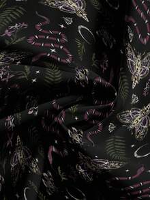 ROMWE Quần dài rộng rãi in họa tiết cánh lá mặt trăng phù thủy rắn bướm đêm Gothic bí ẩn tối màu cỡ lớn - màu đen - Xem 3