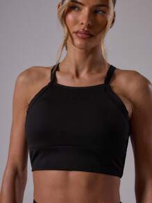 Musera Sport 运动交叉肩带修身露脐吊带背心，适合运动健身、夏季板式网球俱乐部和健身房穿着。 - 黑色 - 查看 2