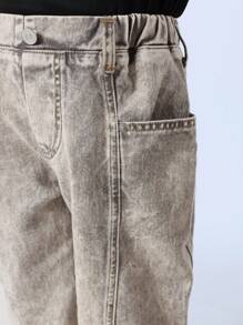 SUMWON 儿童宽松筒形牛仔裤 舒适棉质牛仔裤 休闲日常休闲装 松紧腰带 四季皆宜的下装 百搭街头风格 - 灰色 - 查看 7