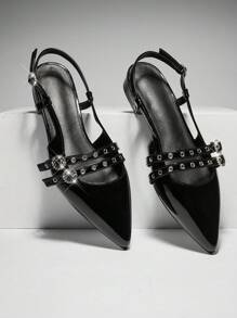 SHUZIA Giày bệt mũi nhọn thời trang thanh lịch, quai sau thoải mái cho nữ - màu đen - Xem 4