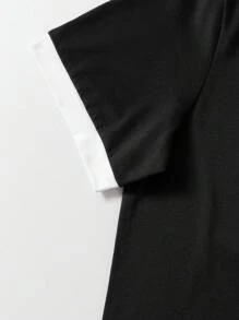Manfinity Hypemode Men's Casual Cartoon Printed Colorblock Trim Short Sleeve T-Shirt - Black and White - View 5