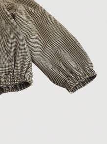 SHEIN MOD 休闲格子插肩袖抽绳连帽女式夹克，返校，休闲日常穿着，拉链夹克春季夹克女式连帽夹克秋冬女装 - 咖啡棕 - 查看 3