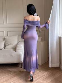 Modelyn 女士优雅露肩渐变色美人鱼连衣裙
