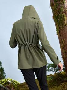 In My Nature Women's Casual Daily Fall Letter Pattern Zipper Front Drawstring Hooded Outdoor Jacket, Waterproof Rain Jacket - Army Green - View 9