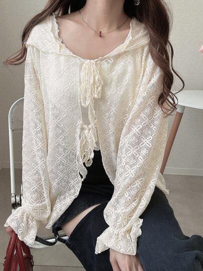 FRIFUL 女式蕾丝连帽宽松上衣，秋季