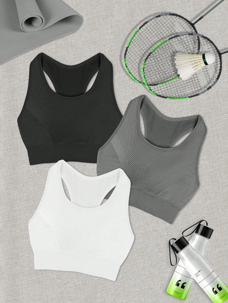 Easithlete 3入組大尺碼無縫運動胸衣套裝，夏季運動瑜珈