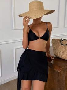 Livesso Women's Black Ruffled Wrap Swimsuit Bottom - Black - View 7