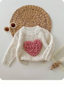 SHEIN Baby Girls' Casual Fashionable Versatile Minimalist Round Neck Long Sleeve Sweater, Daily Wear,In Fall/Winter - White - View 9