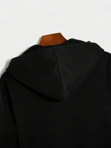 青少年男孩黑色连帽街头休闲运动衫，面料柔软，适合上学、旅行、户外运动，四季皆宜 - 黑色 - 查看 8