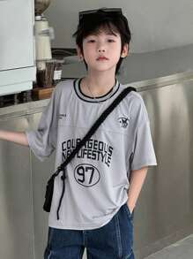 Dazy Kids Camiseta de manga corta de corte suelto informal con estampado de letra para niños preadolescentes, para el verano - Gris - Ver 4