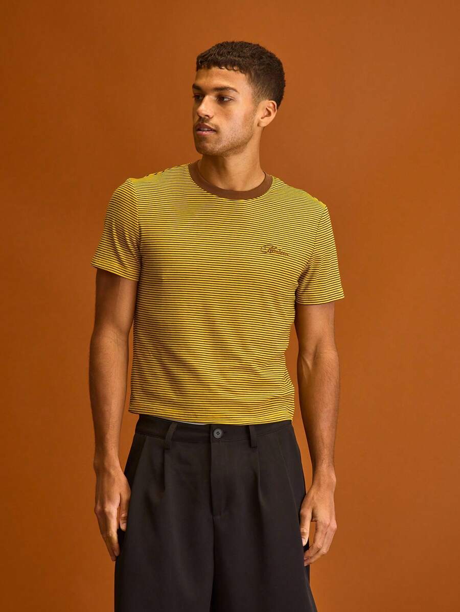 Musero Contrast Pinstripe Short Sleeve T-Shirt Summer Holiday Vacation - Multicolor - View 1