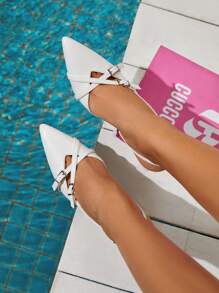 CUCCOO BIZCHIC Women's Fashionable V-Cut Ankle Strap High Heel Pointed Toe Dress Shoes, Graduation Heel, Prom Heels For Summer Elegant Basics Business Casual Business Chic Spring Shoes Spring Break Easter - White - View 10