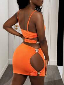 BamGleam Women Side Hollow Passionate Flame Orange Sexy Camisole Dress