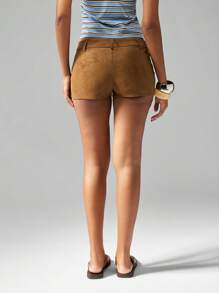 MISSGUIDED 绒面系带热裤高腰超迷你短裤西部波西米亚风节日海滩夏季度假旅行派对俱乐部穿着短裤 - 棕色 - 查看 2