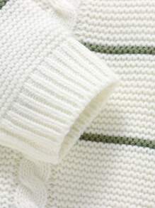 SHEIN 婴儿毛衣套装 - 圆领条纹长袖上衣 + 松紧腰紧身裤，2 件套休闲装 - 綠色 - 查看 3