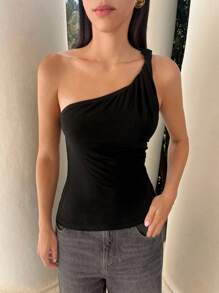 Maija 2025秋冬新款黑色不对称剪裁露肩扭绳露肩女式上衣，时尚休闲都市优雅浪漫商务休闲现代日常办公派对海滩音乐节婚礼宾客早午餐街头Y2K复古返校秋冬女装生日万圣节 - 黑色 - 查看 5