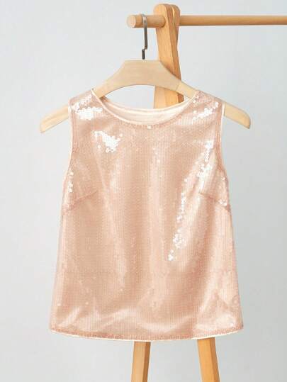 Chiquease Women Sequins Round Neck Tank Top, Minimalist Fashion Casual Everyday Wear