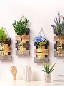 ROMWE 1 件壁挂式四季水培花盆花瓶 - 木制悬挂装饰，适用于家庭、酒吧 - 室内水上花园墙壁艺术，适用于客厅、卧室、办公室、家居装饰 - 彩色 - 查看 1