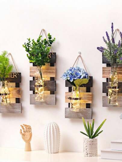 قطعة واحدة من الجرة الخشبية المعلقة للزراعة المائية بأربعة فصول كديكور جداري للمنزل والبار والحدائق الداخلية كقطعة فنية جدارية للمعيشة والنوم والمكتب وديكور المنزل
