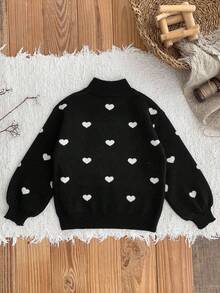 LMoss Kids LMoss Young Girl Heart Textured Knit Sweater,Casual And Warm Autumn Black White For Jumper With Hearts Back To School Girls - Black - View 2