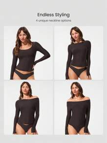 GLOWMODE Áo thun cổ tròn tay dài hai lớp mềm mại co giãn nhẹ ôm vừa vặn Flow & Glow Lớp lót mặc thường ngày - Màu nâu Sô-cô-la - Xem 4