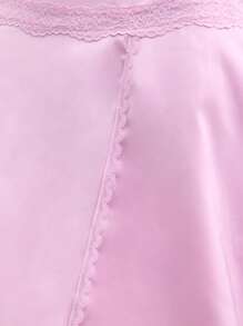 Nöista Pink Satin Mini Skirt With Lace Trim Detail And Asymmetric Hem. Made From Smooth, Lightweight Satin Fabric For A Silky Feel. Stylish, Feminine, Elegant, Party, Summer, Chic, Versatile, Comfortable. - Pink - View 5