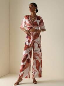 Vesra 女式两件套印花套装（含扭纹上衣和阔腿裤） - 彩色 - 查看 1