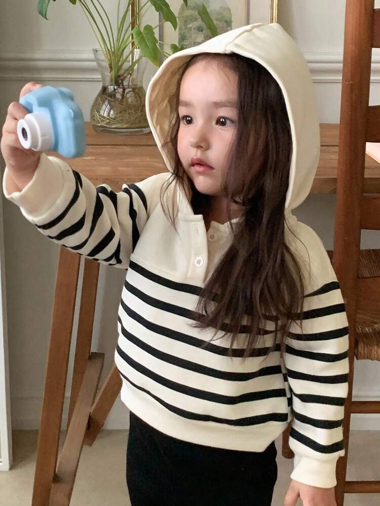 Baby Girl Striped Long Sleeve Button-Up Casual Hooded Sweatshirt Toddler Girls Clothes