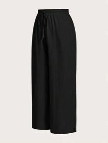 SHEIN Essnce Plus Women's Summer Vacation Business Casual Woman Office New Style Fashion Casual Commuting Vacation Light Breathable Comfortable 3 Pieces Loose Wide-Leg Pants, Seaside Pants - Khaki - View 8