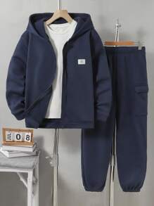 Teenage Boys Casual Hoodie Sweatshirt And Drawstring Pants Two-Piece Tracksuit Set, Suitable For Leisure And Sports Wear Chic Outfits For Autumn/Winter Fall