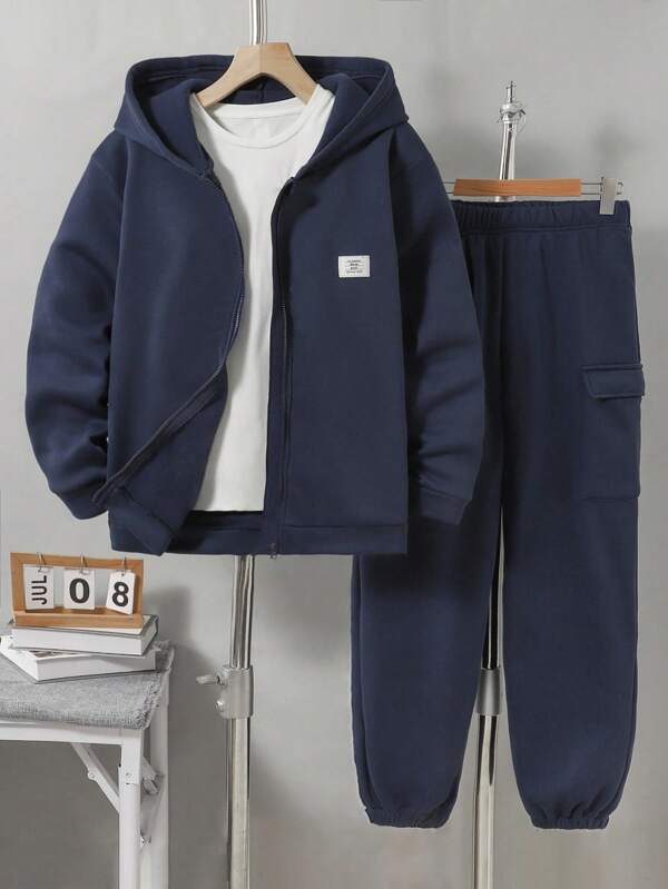 Ensemble de survêtement deux pièces avec sweat-shirt à capuche décontracté et pantalon à cordon pour garçons adolescents, convenant pour le loisir et le sport
