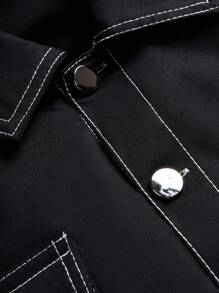 Manfinity EMRG Men's Color Block Striped Design Casual Jacket , Work , , , Shacket , Mens Canvas S Shirts - Black - View 2