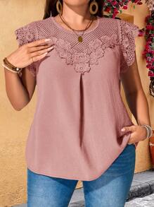 EMERY ROSE Plus Size Women Water-Soluble Lace Tunic Tops Dressy Blouses , Vacation Summer,Holiday Outfits For Women