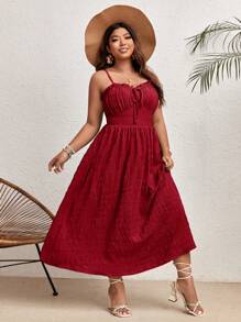 SHEIN VCAY Plus Size Solid Color Pleated Twist Front Camisole Dress, Casual Vacation