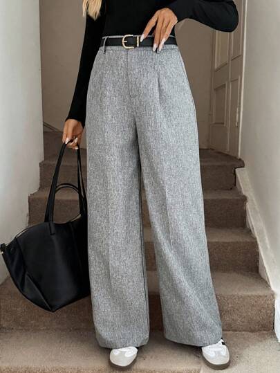 Easowa Teacher Outfits Women Gray Fold Pleated Elegant Trousers With Pockets, Autumn/Winter Grey Pants High Waisted Pants Wide Leg Pants Loose Pants Oversized Pants Grey Pants Business Professional Women Baggy Pants Wide Leg Women Pants Fall Women Clothes Winter Clothes Women Going Out Bottoms
