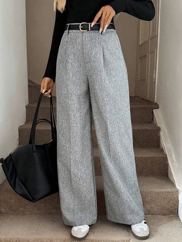 Easowa Teacher Outfits Women Gray Fold Pleated Elegant Trousers With Pockets, Autumn/Winter Grey Pants High Waisted Pants Wide Leg Pants Loose Pants Oversized Pants Grey Pants Business Professional Women Baggy Pants Wide Leg Women Pants Fall Women Clothes Winter Clothes Women Going Out Bottoms