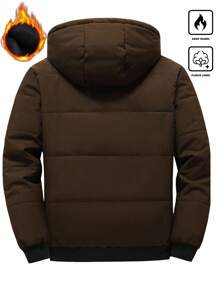 Manfinity Homme Áo khoác nam dài tay, kiểu dáng đơn giản, màu trơn, có mũ trùm đầu, khóa kéo và dây rút, giữ ấm, lót lông, màu nâu. - màu nâu - Xem 2