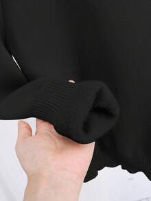 SHEIN Teen Girl Simple Solid Color Knitted Turtleneck Long Sleeve Sweater Fall Winter - Black - View 5