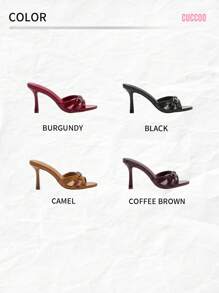 CUCCOO BIZCHIC Women's Solid Color Metal Decor Minimalist High Heel Sandals, Daily Casual Summer BURGUNDY Sandals Spring Shoes Spring Break Easter For Christmas