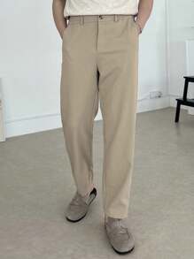 DAZY All Season Plain Khaki Elastic Waist Design Men's Suit Pants, Suitable For Work Business Attire - Khaki - View 1