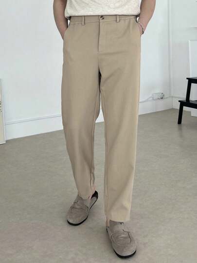 DAZY All Season Plain Khaki Elastic Waist Design Men's Suit Pants, Suitable For Work Business Attire